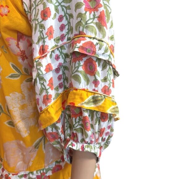 Roller Rabbit Mini Dress Shift Puff Sleeve Floral BOHO Hippie Cottagecore Small - Picture 6 of 16